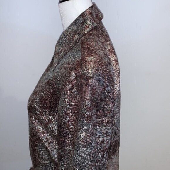 joseph Ribkoff Purple and Silver Snakeprint Tie Front Metalic Moto Jacket 10 - Picture 6 of 15